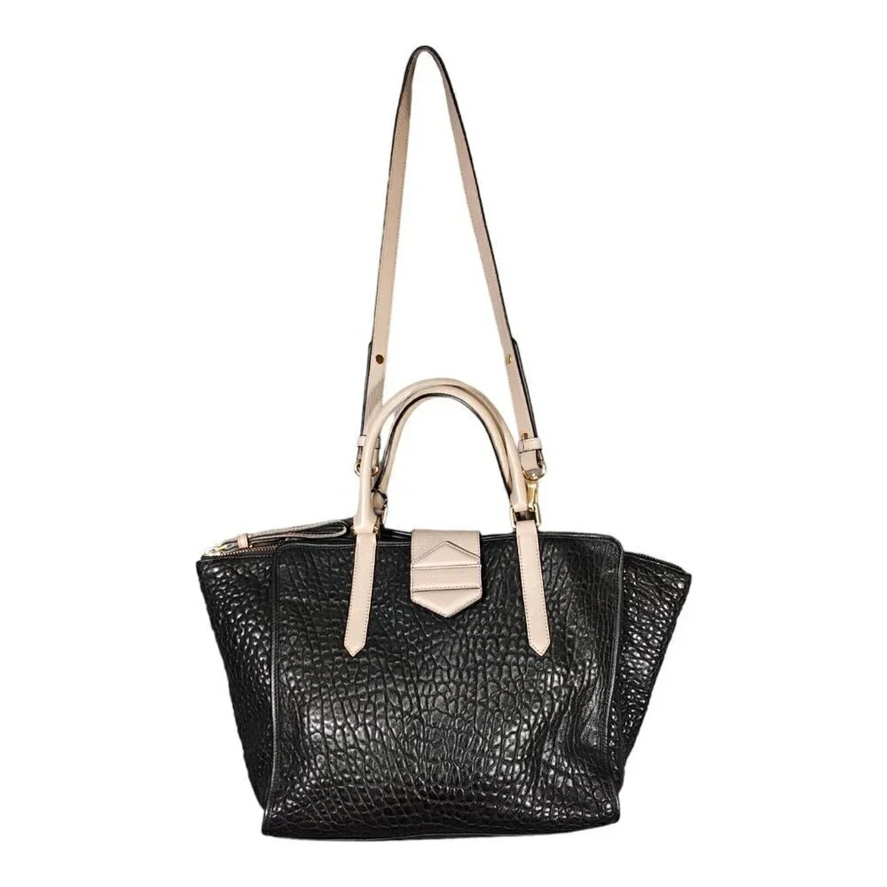 Marc Jacobs Flipping Out Tote Shoulder Bag Black Taupe Lamb Leather Large